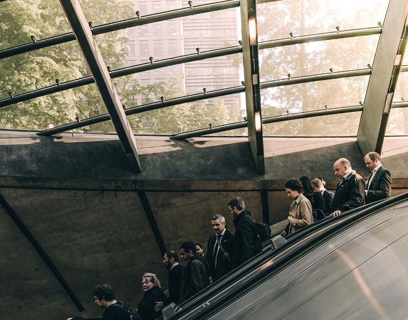 People using escalator at Canary Wharf